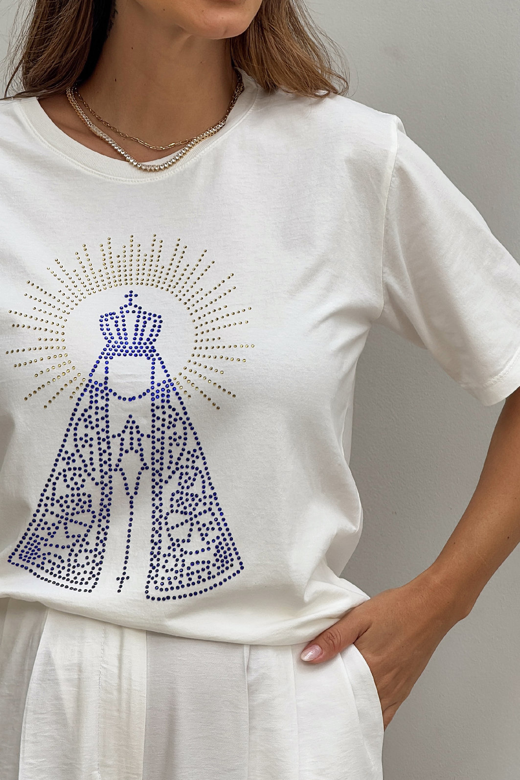 T-SHIRT ESTONADA NOSSA SENHORA APARECIDA OFF WHITE