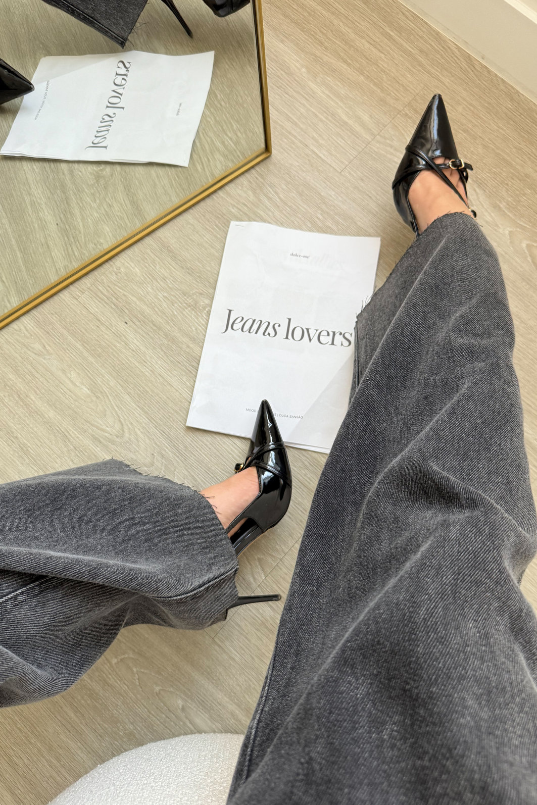 CALÇA WIDE LEG HAILEY PRETA MARMORIZADA