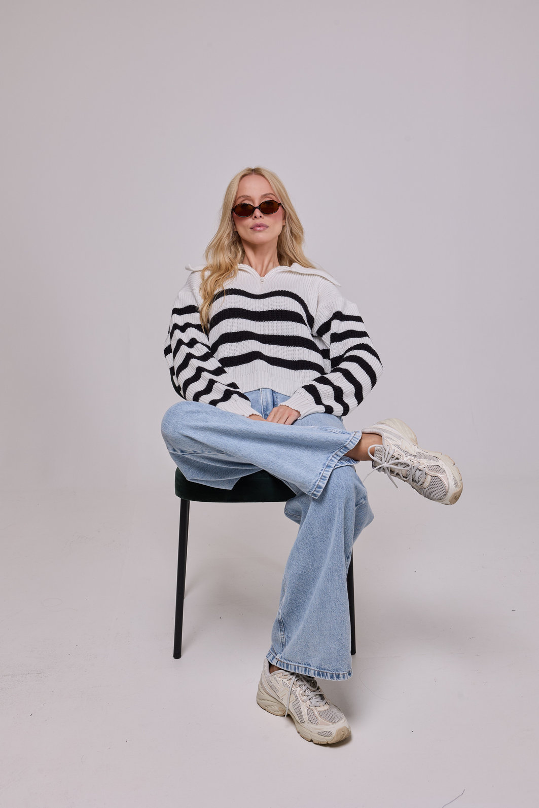 PRÉ-VENDA TRICOT COM ZÍPER MANGA LONGA LISTRADO GRACE OFF WHITE