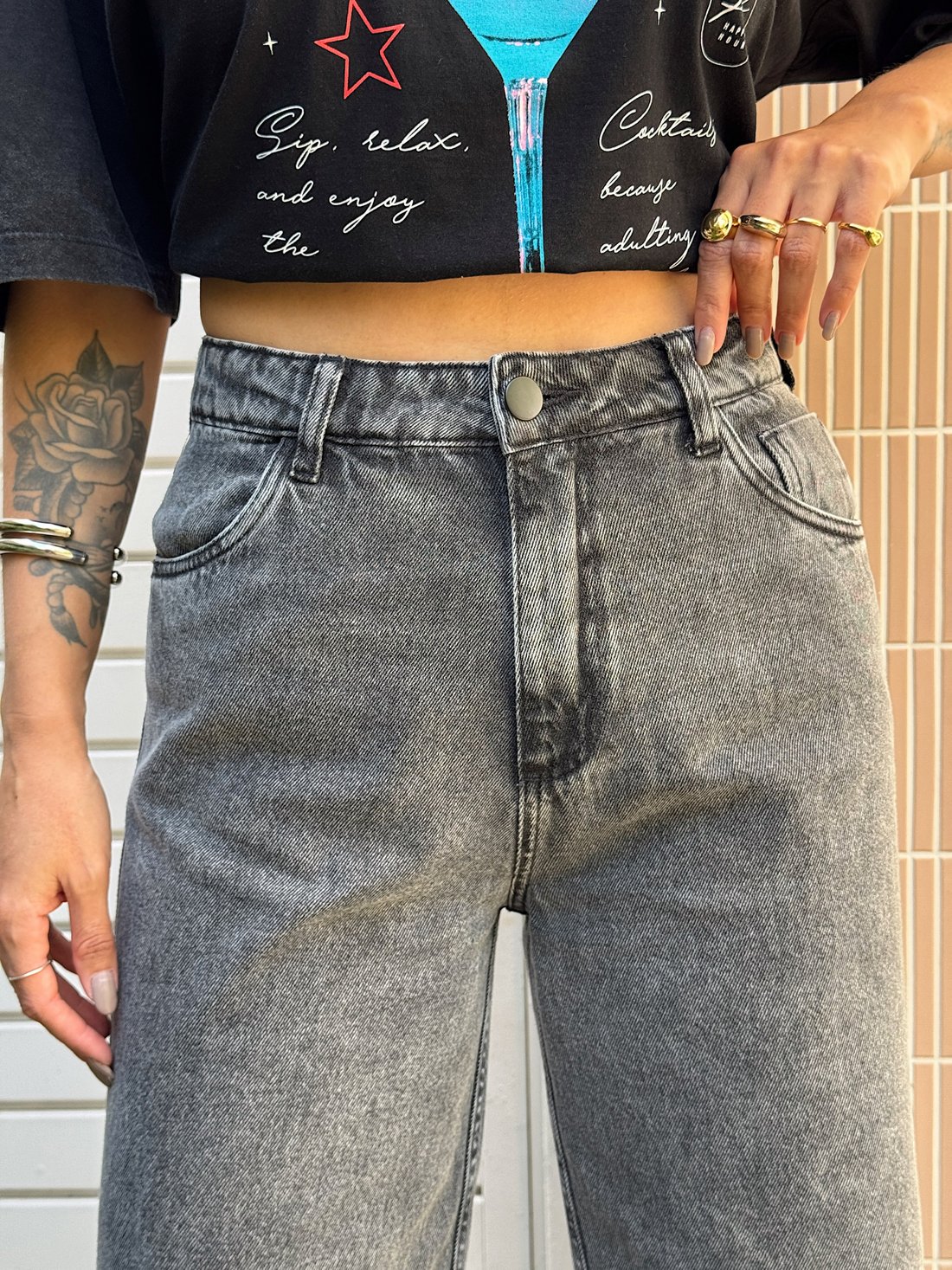 CALÇA WIDE LEG HAILEY PRETA MARMORIZADA