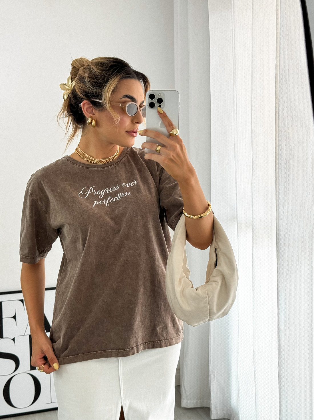 T-SHIRT ESTONADA PROGRESS PERFECTION MARROM MARMORIZADO