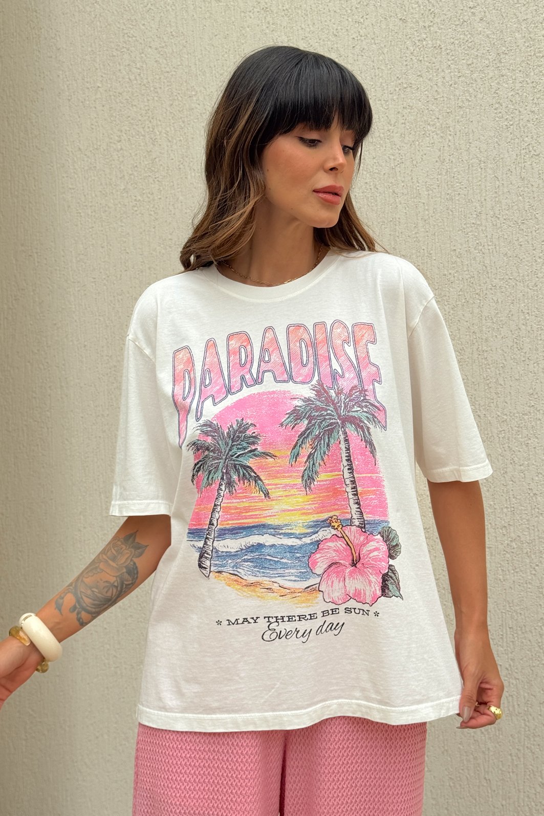 T-SHIRT OVERSIZED PARADISE EVERY DAY OFF WHITE