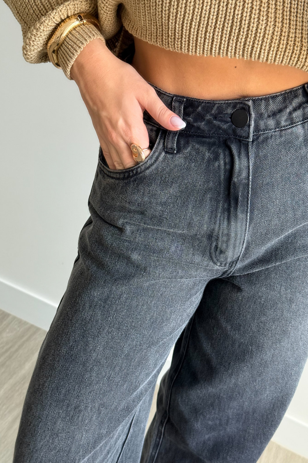 CALÇA WIDE LEG HAILEY PRETA MARMORIZADA