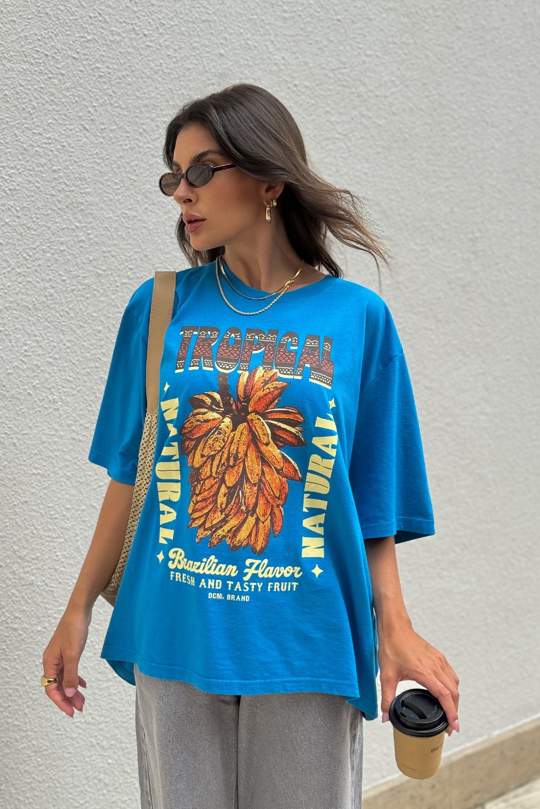 T-SHIRT OVERSIZED TROPICAL BANANA AZUL
