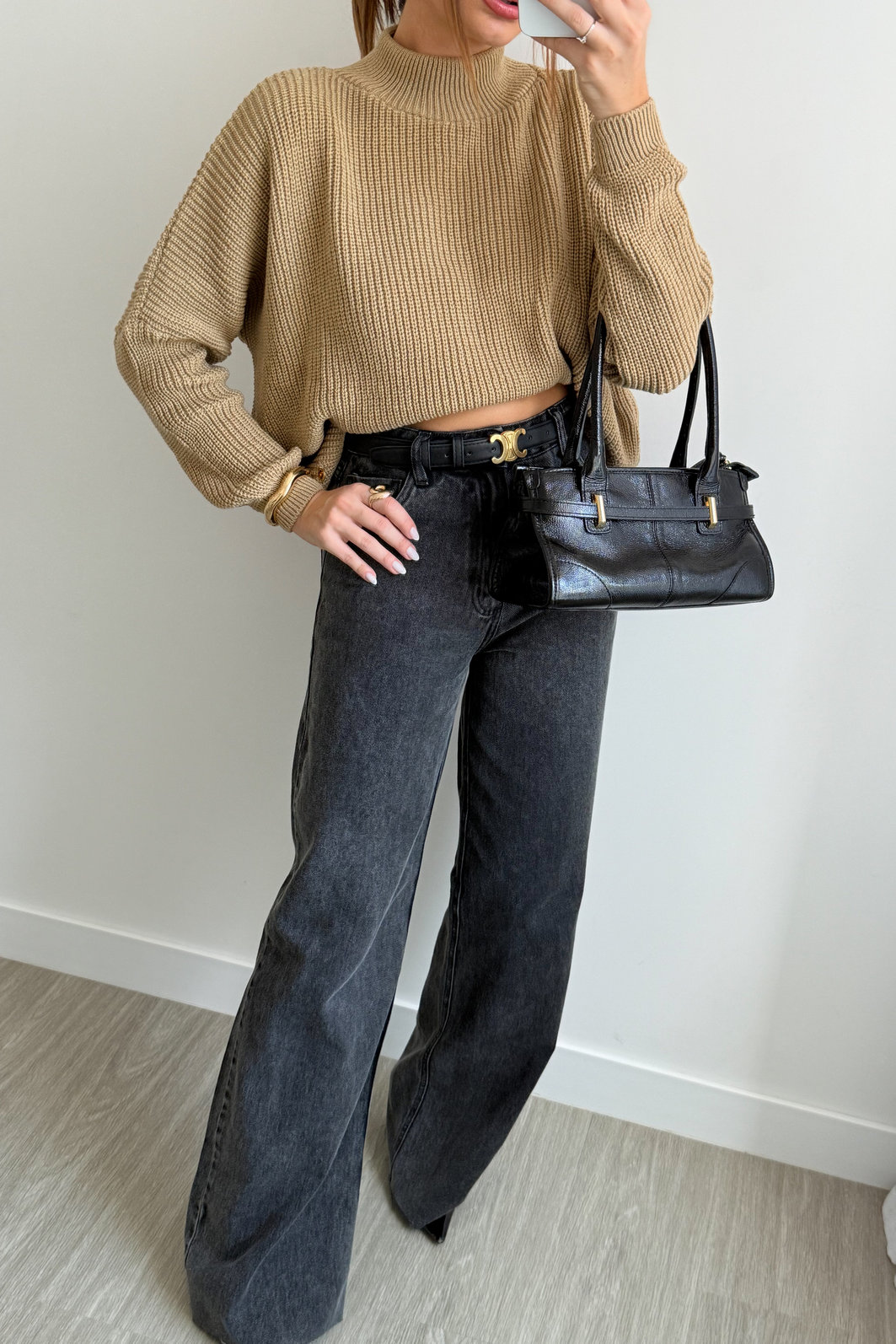 CALÇA WIDE LEG HAILEY PRETA MARMORIZADA