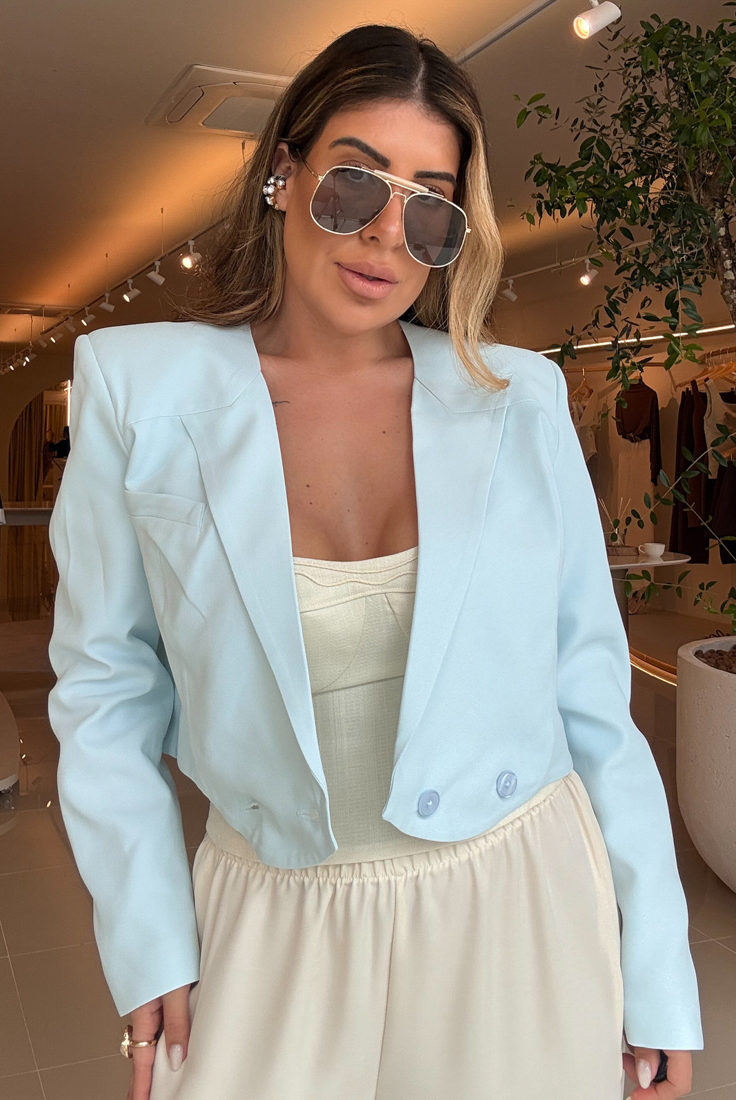 BLAZER CROPPED DE CREPE PATOU GABI BO BLAZER CROPPED DE CREPE PATOU GABI BO