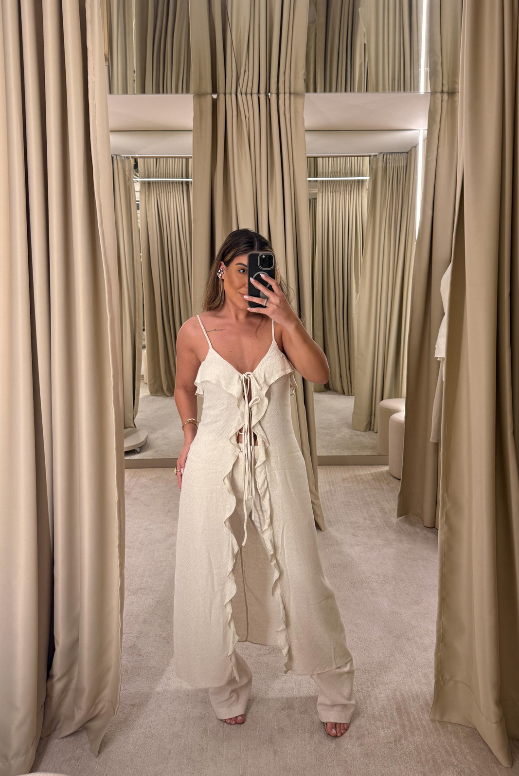 BLUSA ALONGADA COM LINHO MEL BLUSA ALONGADA COM LINHO MEL