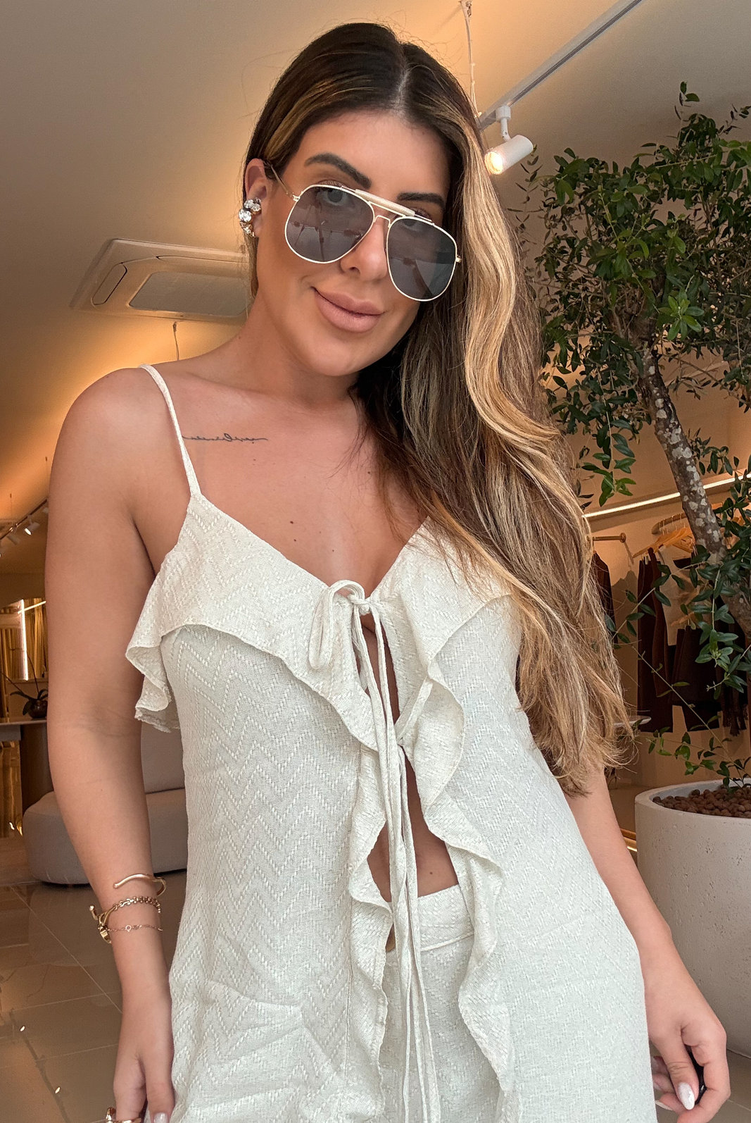 BLUSA ALONGADA COM LINHO MEL BLUSA ALONGADA COM LINHO MEL