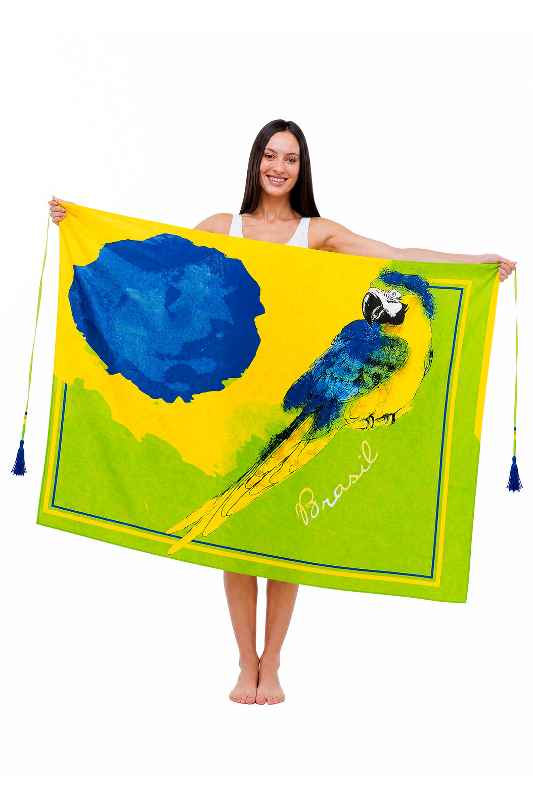 Canga Viscose com Amarrador Estampada Arara Brasil Canga Viscose com Amarrador Estampada Arara Brasil
