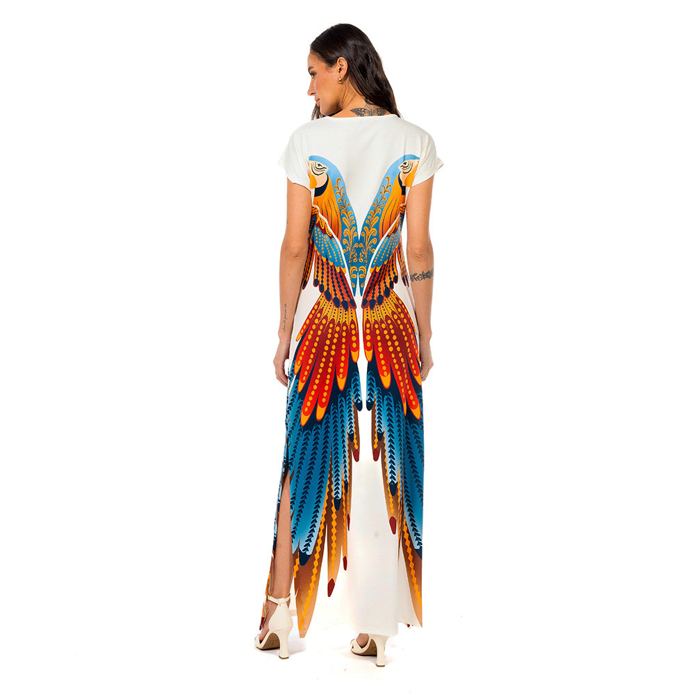 Vestido Feminino Jeri Longo New Estampado Araras Paraíso Floral