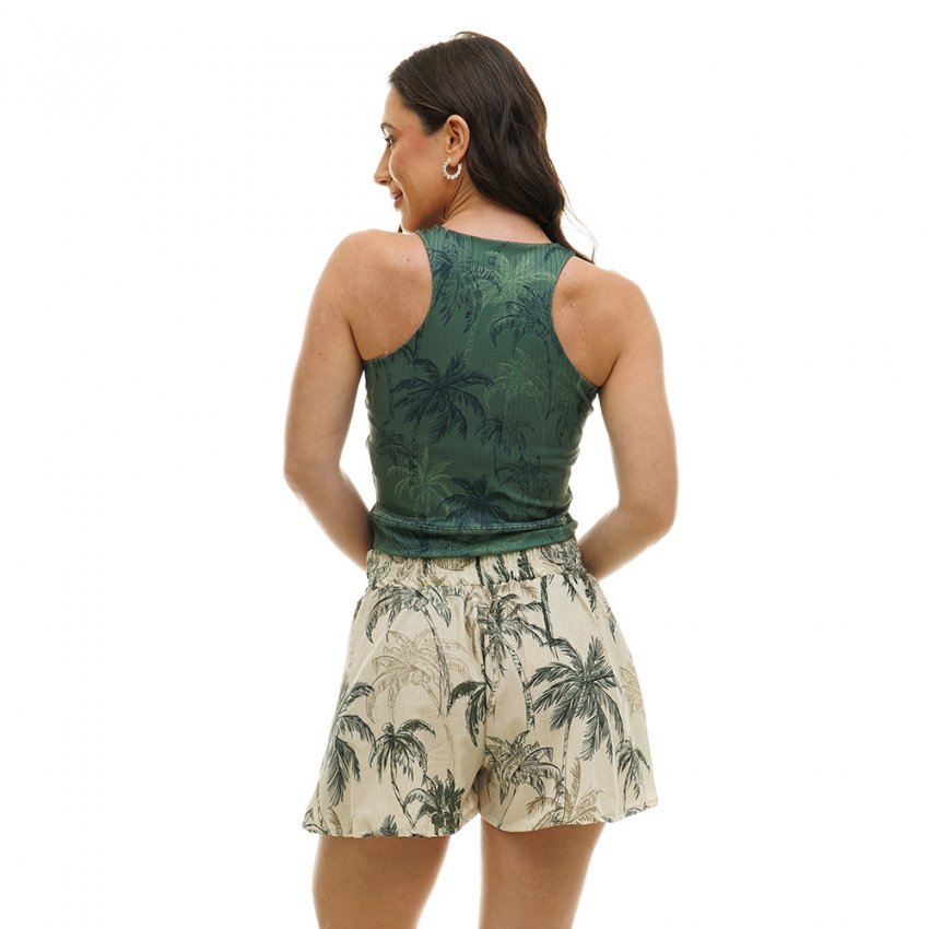 Top Feminino Canelado Estampado Coq Tracos Fundo Verde Top Feminino Canelado Estampado Coq Tracos Fundo Verde