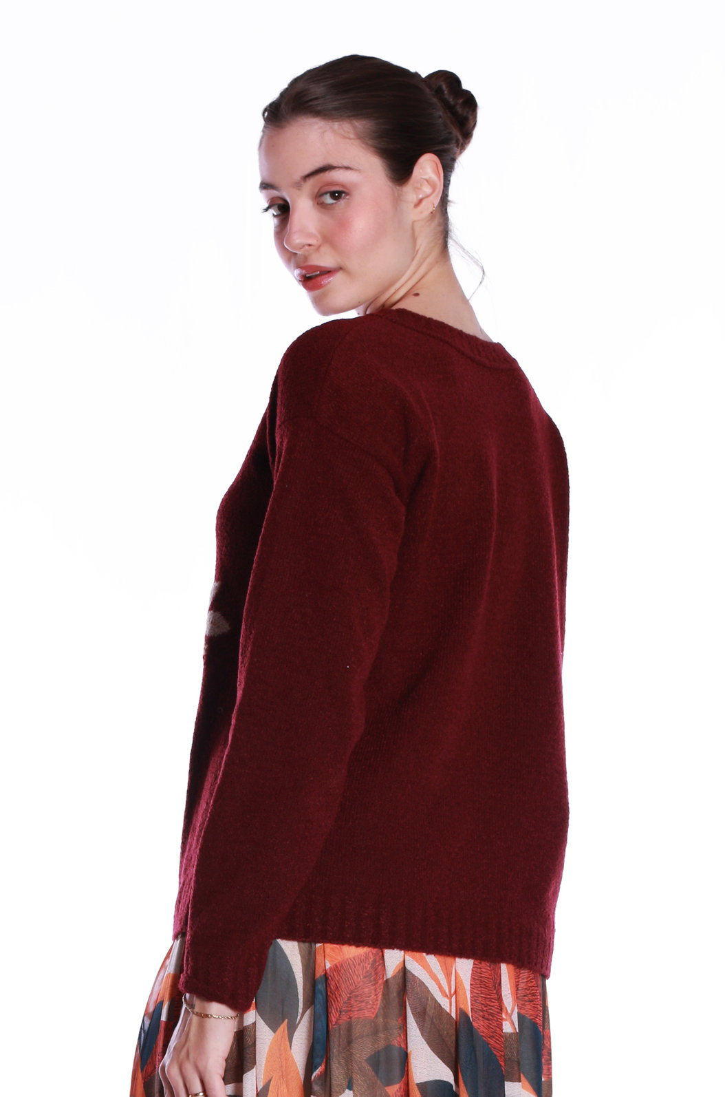 Blusão Tricot Jacquard Vinho Arara Blusão Tricot Jacquard Vinho Arara