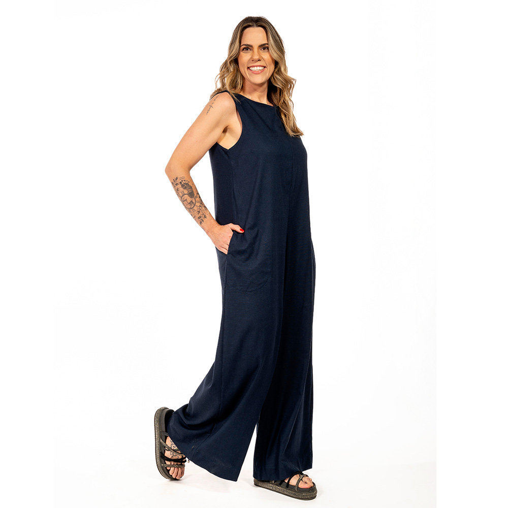 Macacão Feminino Linho Essência Azul Marinho Macacão Feminino Linho Essência Azul Marinho
