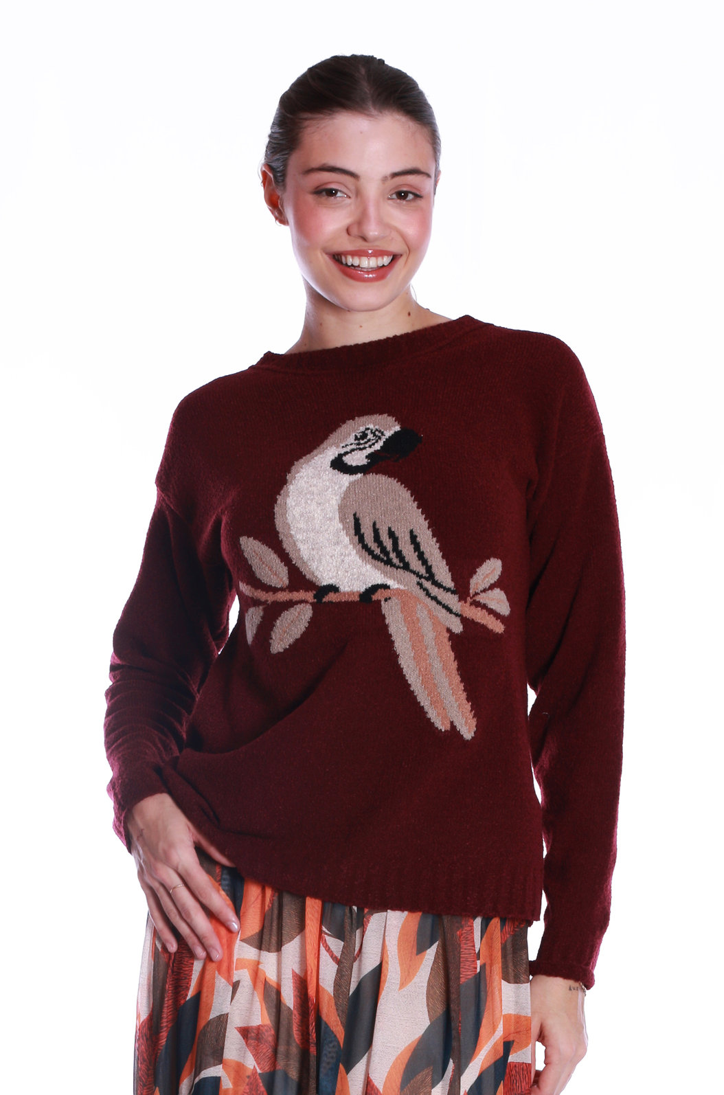 Blusão Tricot Jacquard Vinho Arara Blusão Tricot Jacquard Vinho Arara