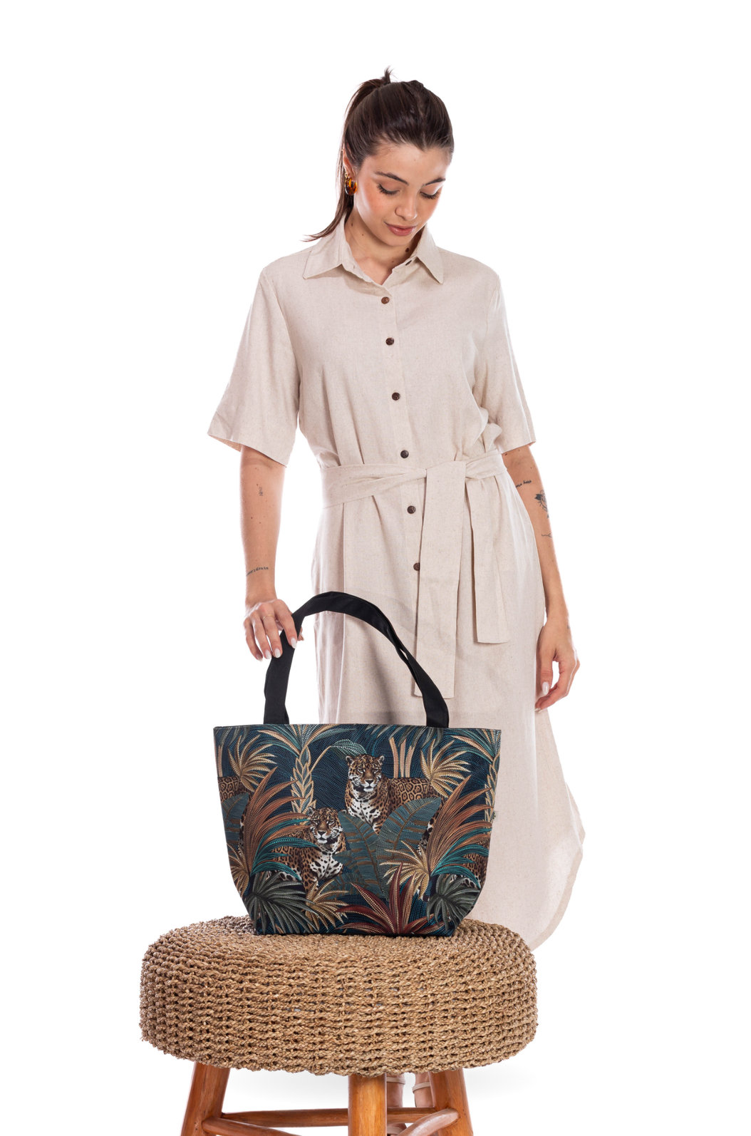 Bolsa Feminina Nylon Estampada Onças Pontos de Luz Bolsa Feminina Nylon Estampada Onças Pontos de Luz