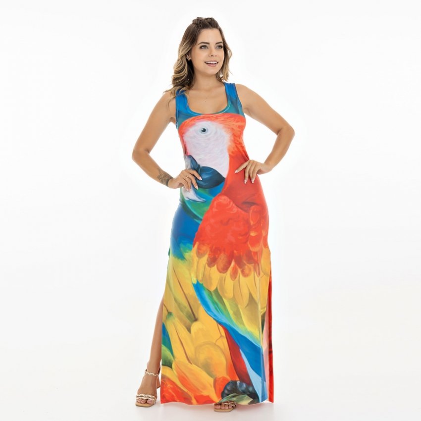 Vestido Feminino Hortência Estampado Big Arara Penas