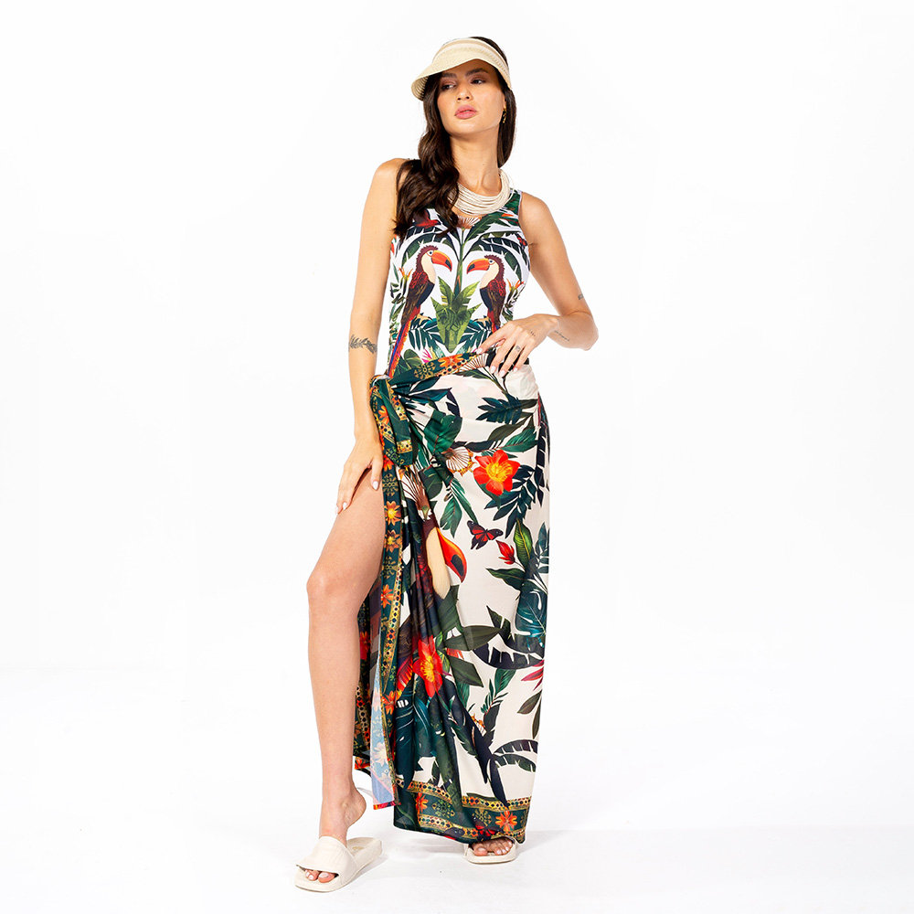 Body Feminino Regata Estampado Tucano Tropical Barra Lateral Body Feminino Regata Estampado Tucano Tropical Barra Lateral