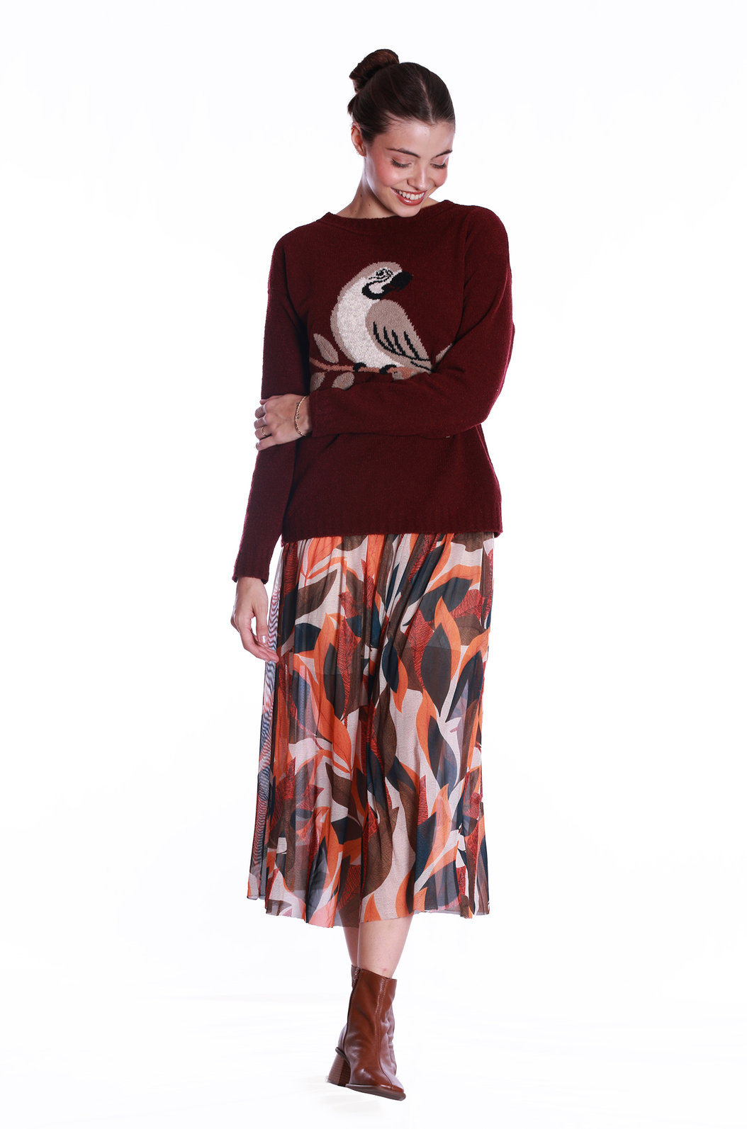 Blusão Tricot Jacquard Vinho Arara Blusão Tricot Jacquard Vinho Arara