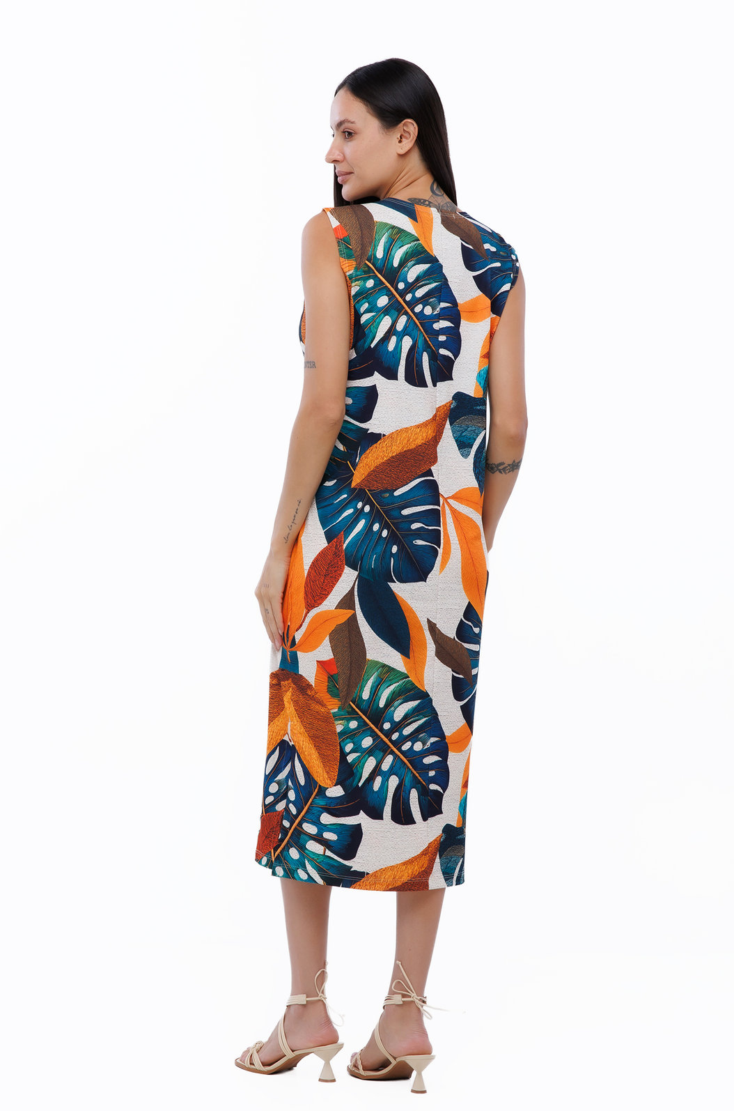 Vestido Feminino Clássico Midi Estampado Tucanos Tela Bordada