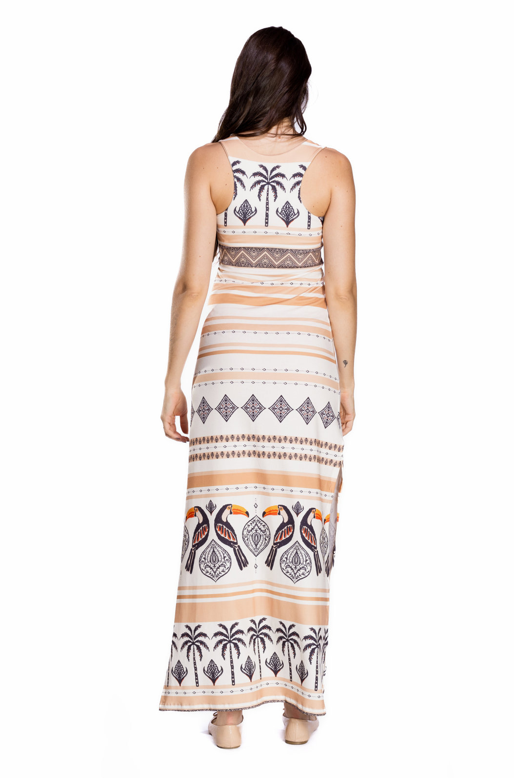 Vestido Feminino Hortência Estampado Tucano Desenhos Étnicos