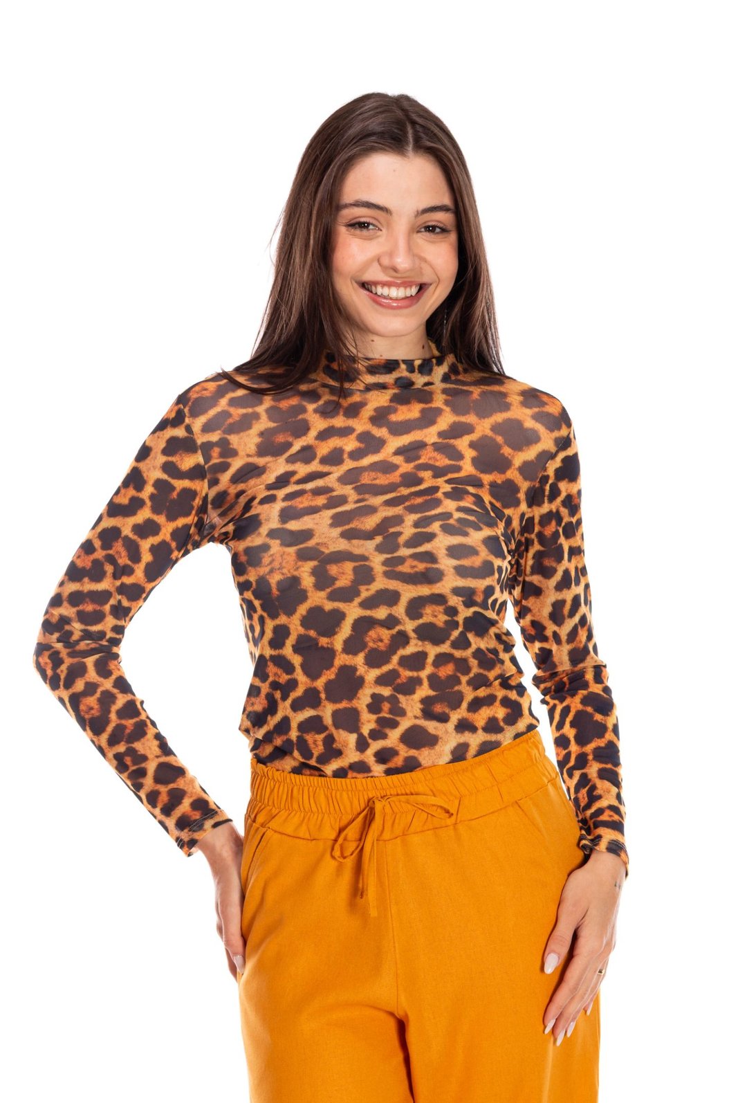 Blusa Tule Segunda Pele Estampada Maxi Animal Print Blusa Tule Segunda Pele Estampada Maxi Animal Print