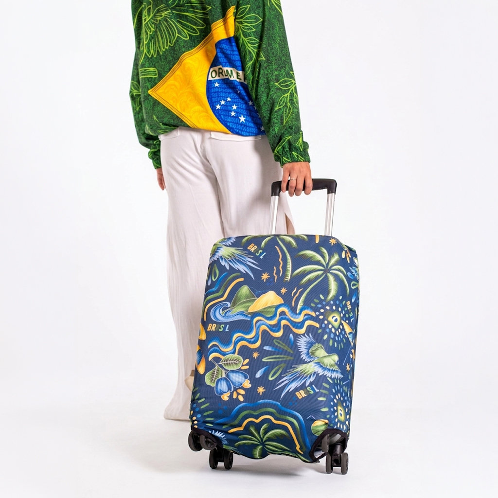 Capa de Mala Estampada Motivos Tropicais Brasil