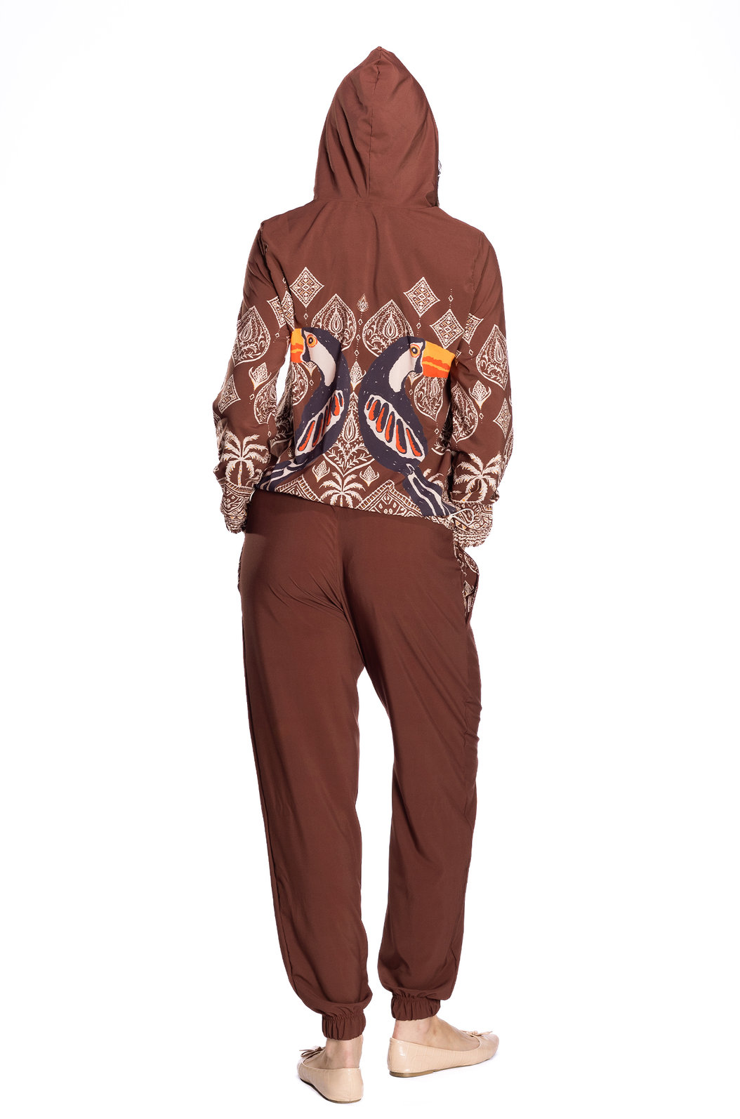 Calça Feminina Jogger Com Bolso Estampada Tucano Desenhos Étnicos Calça Feminina Jogger Com Bolso Estampada Tucano Desenhos Étnicos