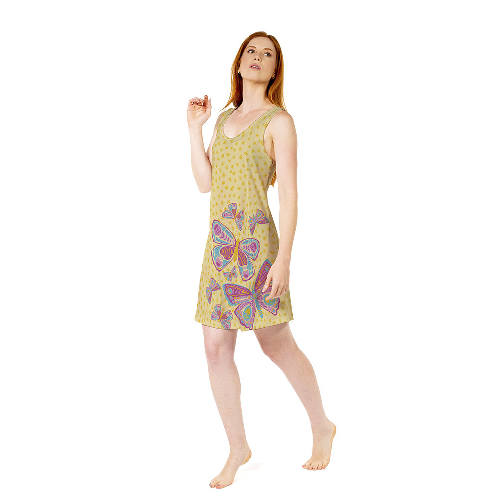 Vestido Feminino Camisola Bons Sonhos Estampado Brilho Borboletas