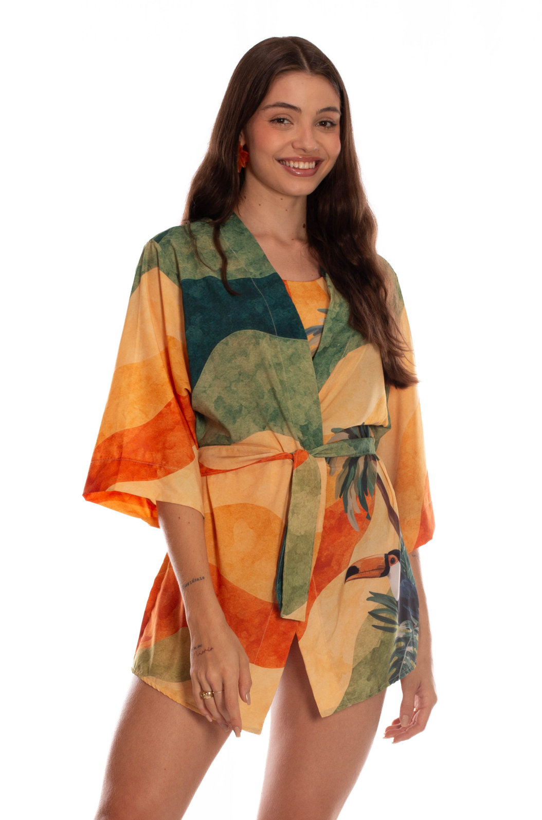 Kimono Feminino Raizes Estampado Tucano Dunas Barrado Kimono Feminino Raizes Estampado Tucano Dunas Barrado