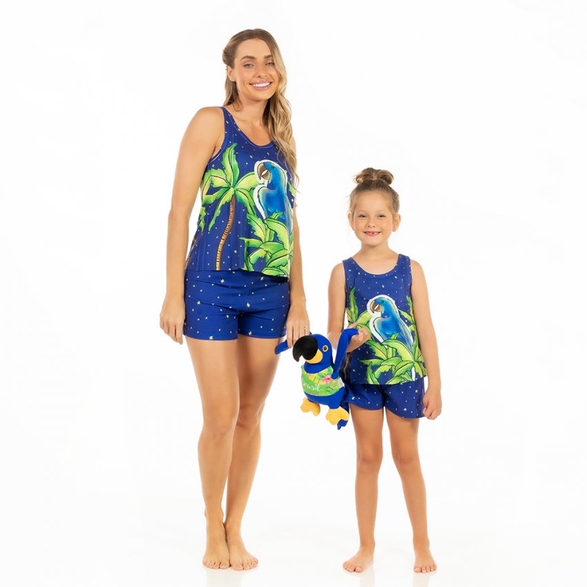 Pijama Infantil Estampado Ara Azul Coqueiro Fundo Az Bi Pijama Infantil Estampado Ara Azul Coqueiro Fundo Az Bi