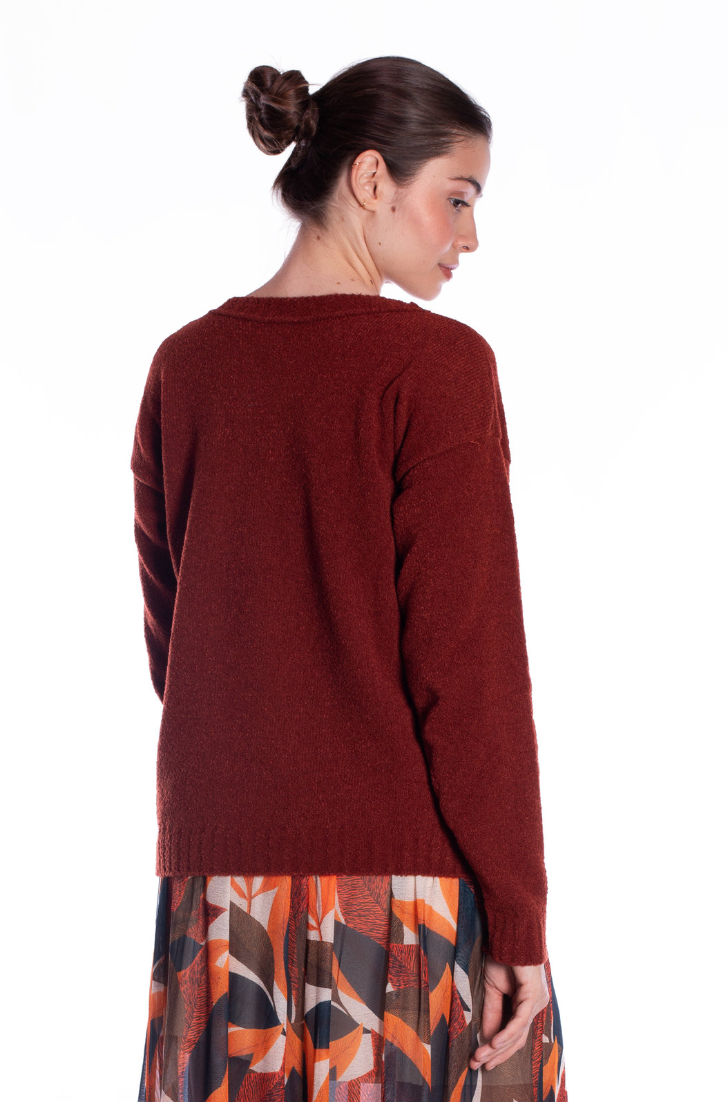 Blusão Tricot Jacquard Terracota Arara Blusão Tricot Jacquard Terracota Arara