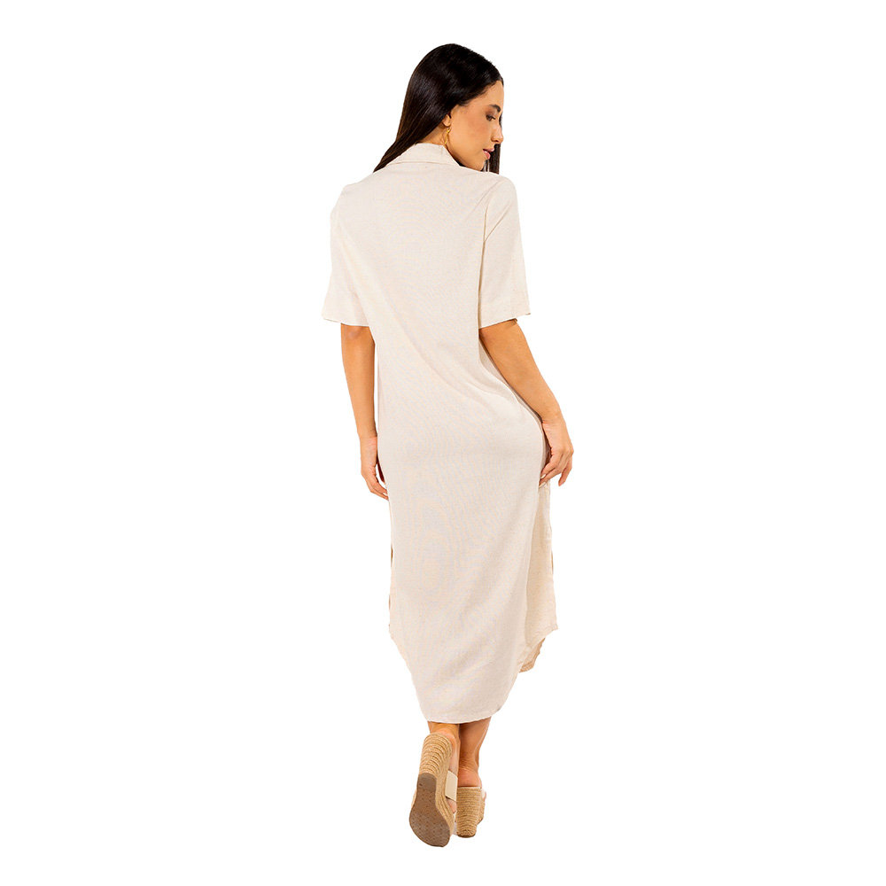 Vestido Feminino Linho Chemise Manga Curta Off White Vestido Feminino Linho Chemise Manga Curta Off White