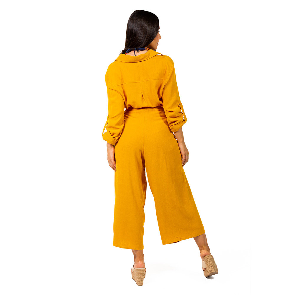 Calça Feminina Linho Transpassada Mostarda Calça Feminina Linho Transpassada Mostarda