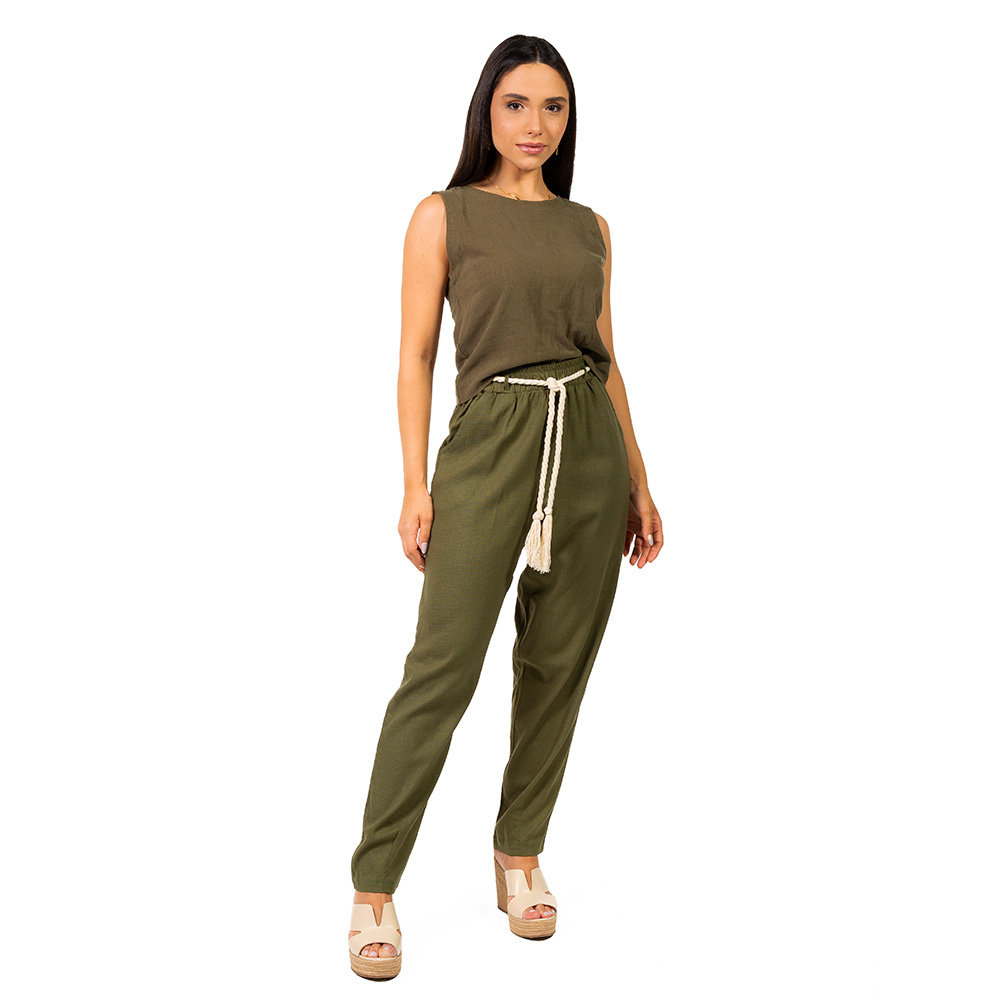 Calça Feminina Linho Tropical Verde Musgo Calça Feminina Linho Tropical Verde Musgo