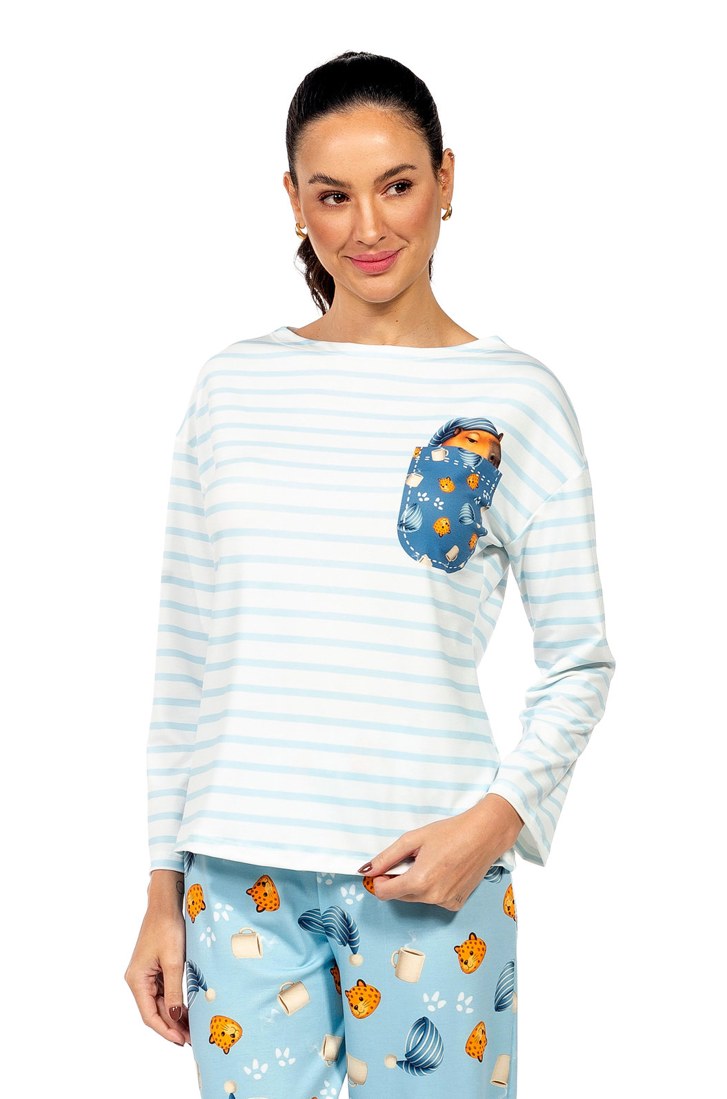 Pijama Feminino Manga Longa Adulto Estampado Capivara Pantufa e Café Pijama Feminino Manga Longa Adulto Estampado Capivara Pantufa e Café