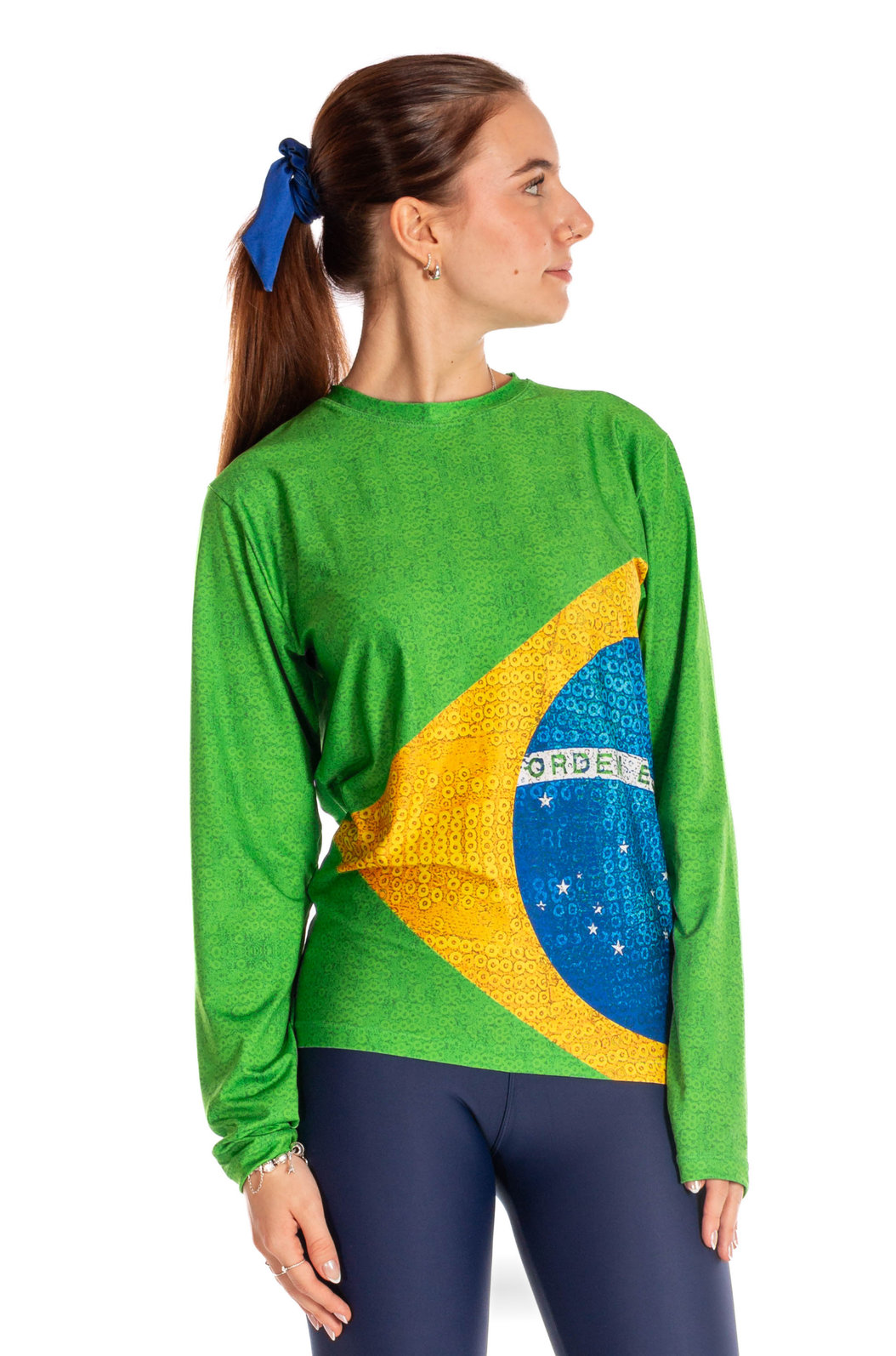 Camiseta Uv Manga Longa Unissex Estampada Meia Bandeira Paetê Camiseta Uv Manga Longa Unissex Estampada Meia Bandeira Paetê