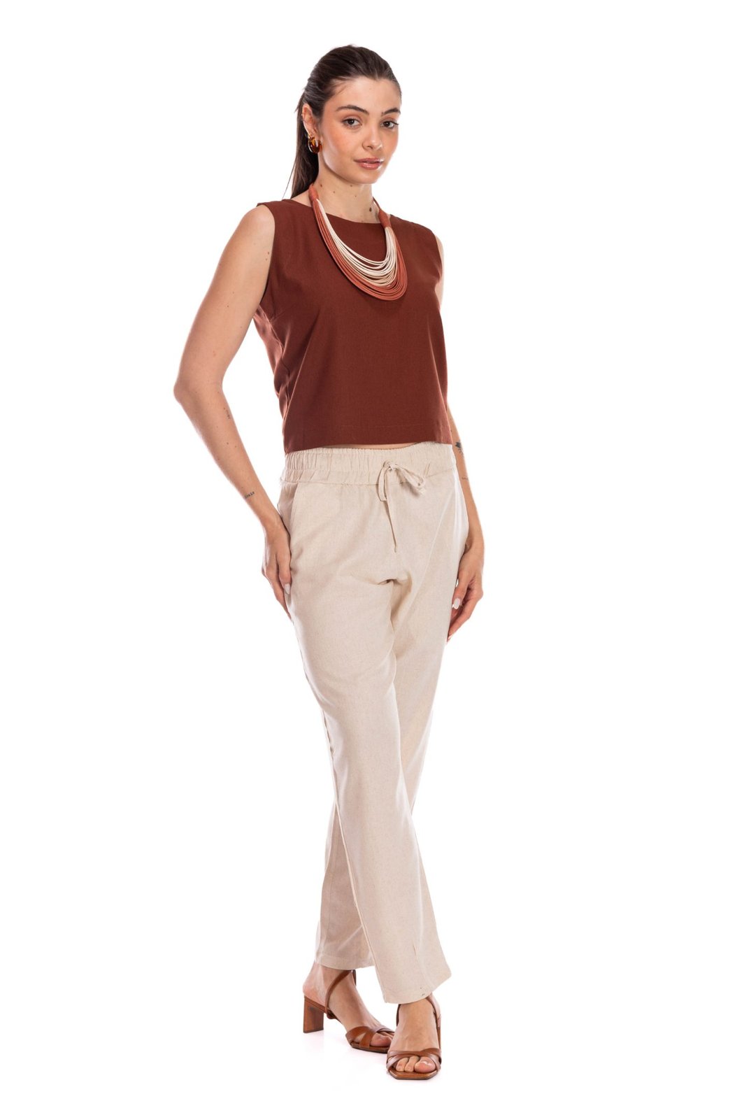 Cropped Feminino Linho Ana Marrom Cropped Feminino Linho Ana Marrom