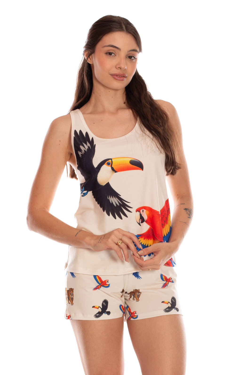 Pijama Feminino Estampado Fauna Brasil Off Pijama Feminino Estampado Fauna Brasil Off