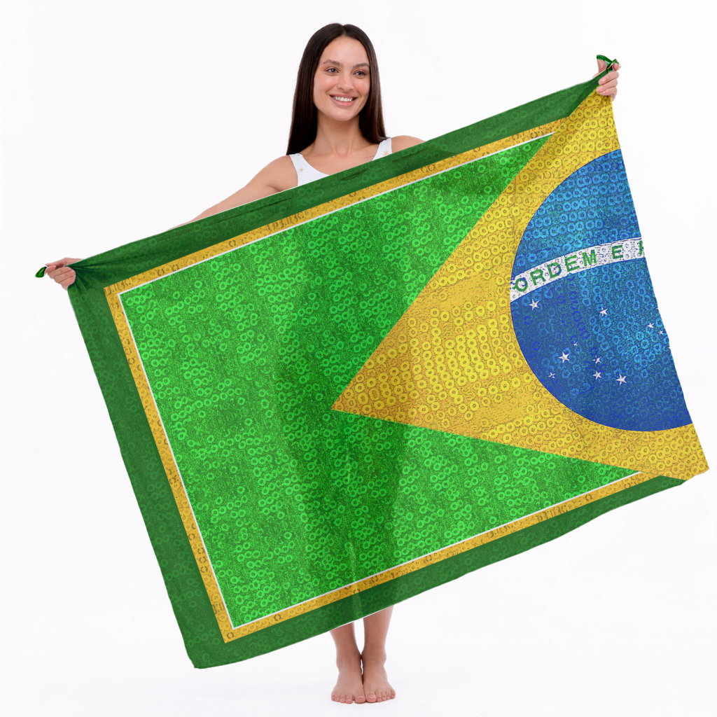 Canga Estampada Meia Bandeira Paetê Canga Estampada Meia Bandeira Paetê