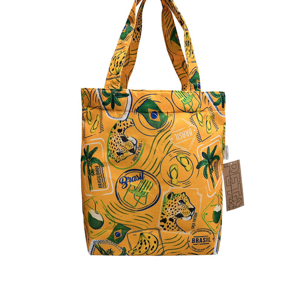 Bolsa Rosinha Estampada Brasil Selos Onça Banana Bolsa Rosinha Estampada Brasil Selos Onça Banana