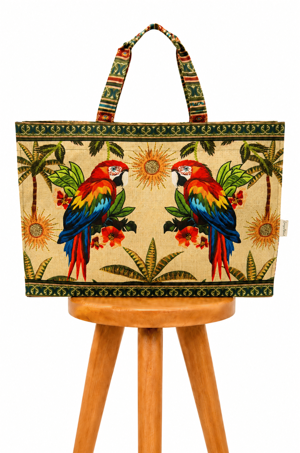 Bolsa Resort Estampada Aves Tropicais Barrado