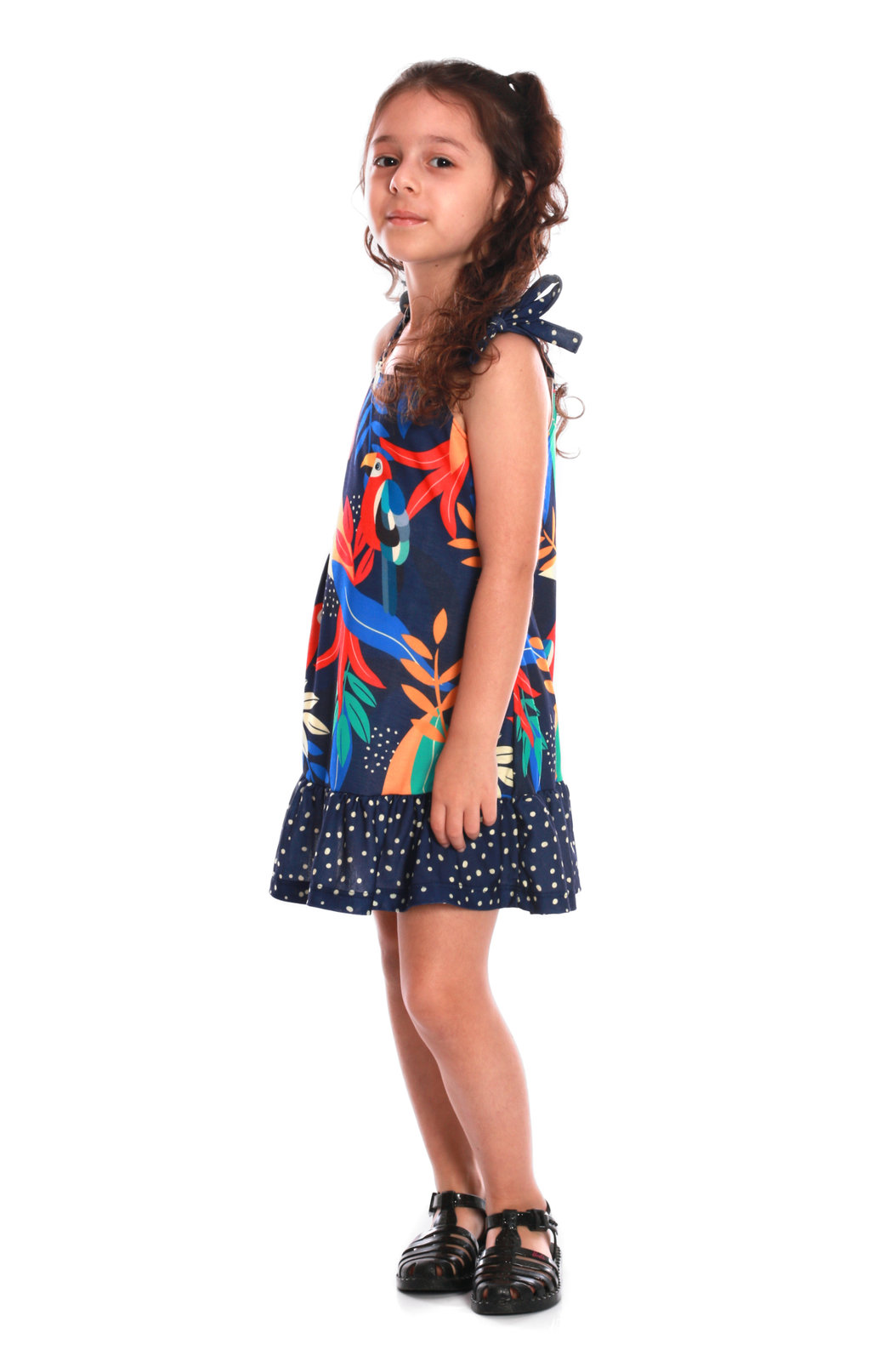 Vestido Infantil Luau Infantil Estampado Desenho Infantil Araras Vestido Infantil Luau Infantil Estampado Desenho Infantil Araras