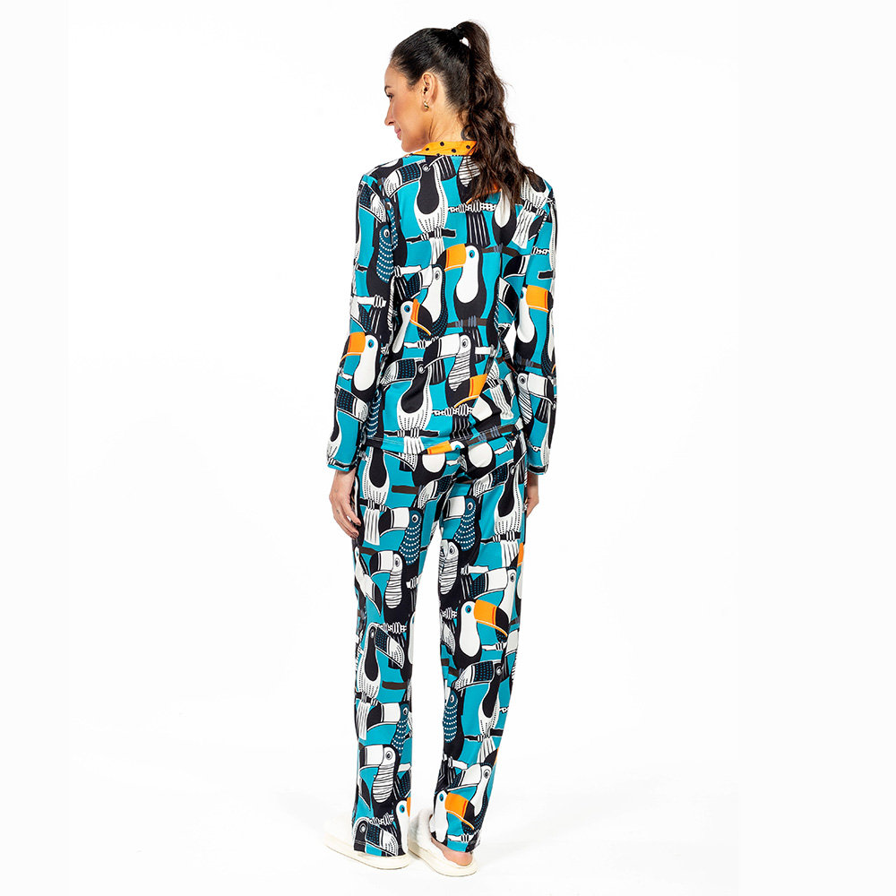 Pijama Feminino Manga Longa Americano Estampado Tucano Vetor Pontos Pijama Feminino Manga Longa Americano Estampado Tucano Vetor Pontos