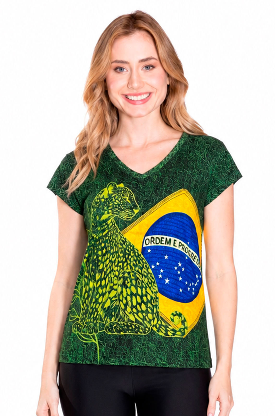 Blusa Florata Estampada Bandeira Brasil Bordado