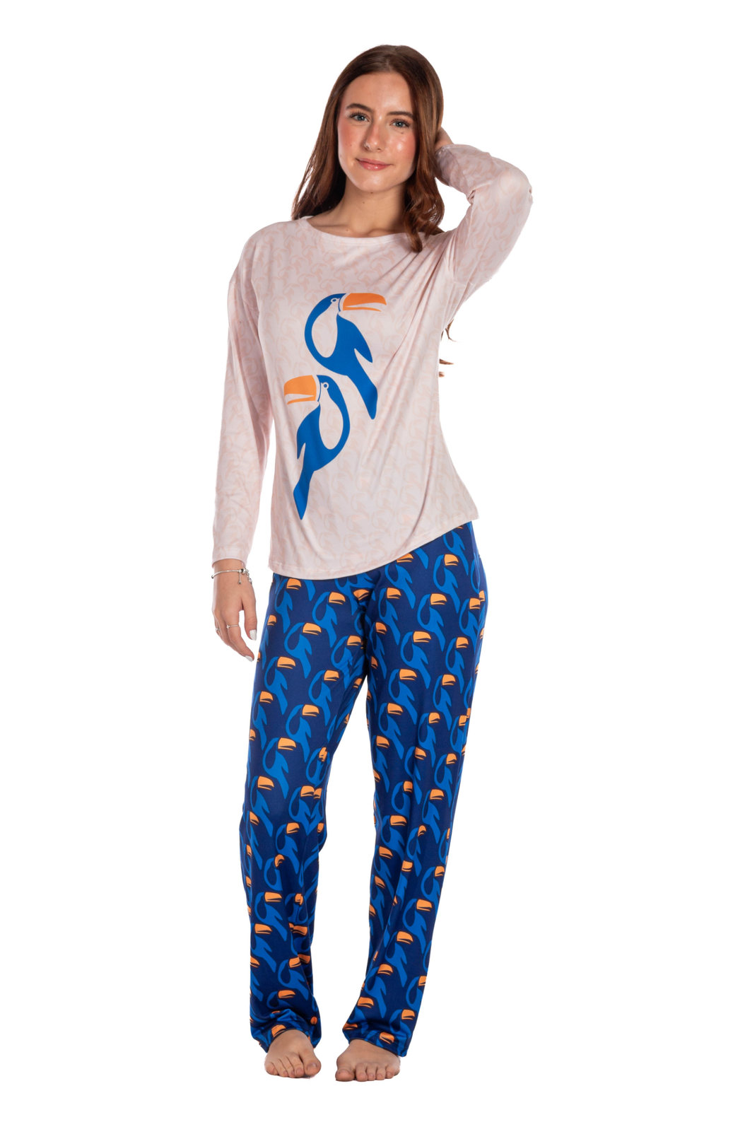 Pijama Feminino Manga Longa Adulto Estampado Tucanos Rapport Vetor