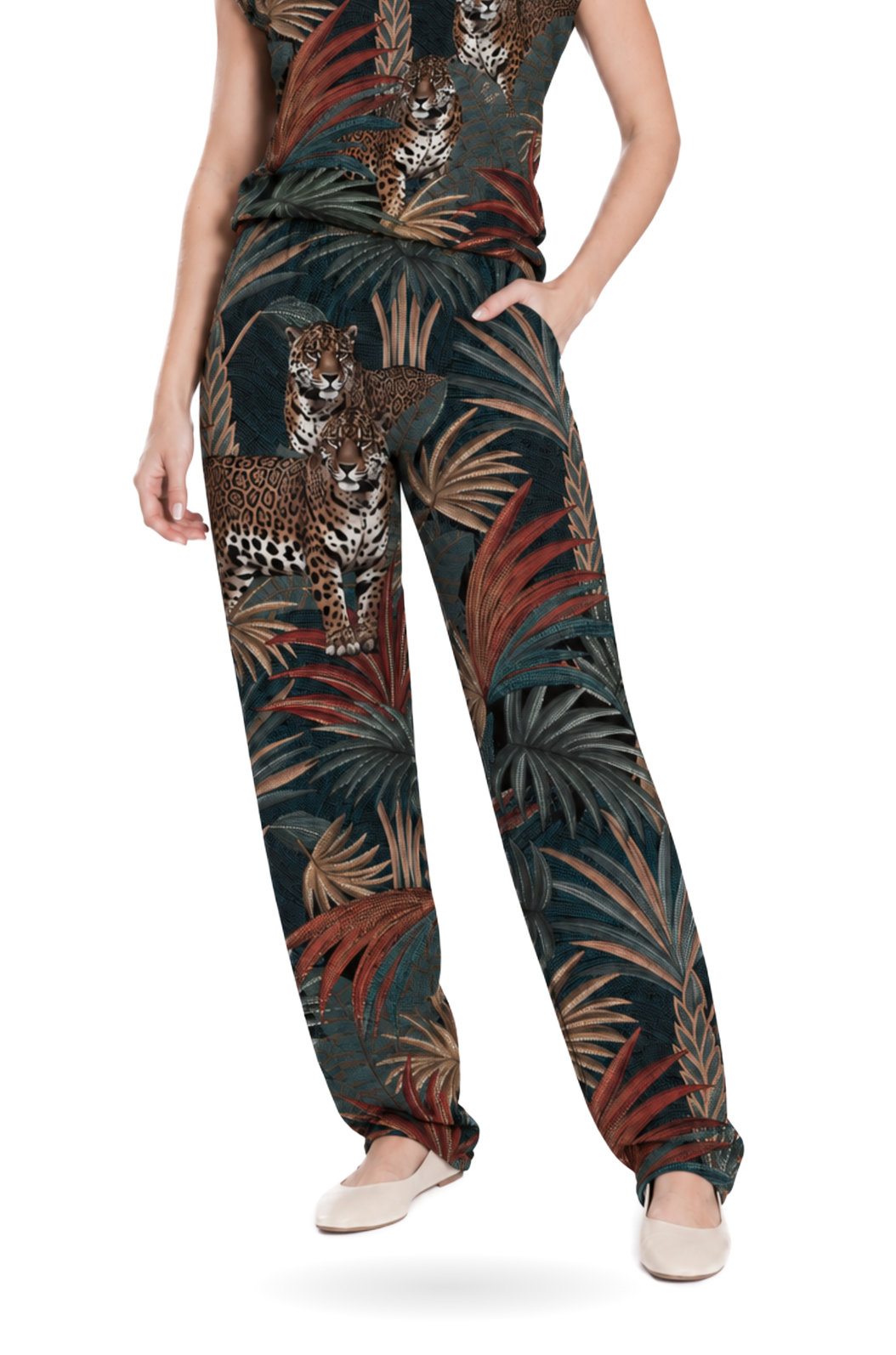 Calça Feminina Fluid Estampada Onças Pontos de Luz Calça Feminina Fluid Estampada Onças Pontos de Luz