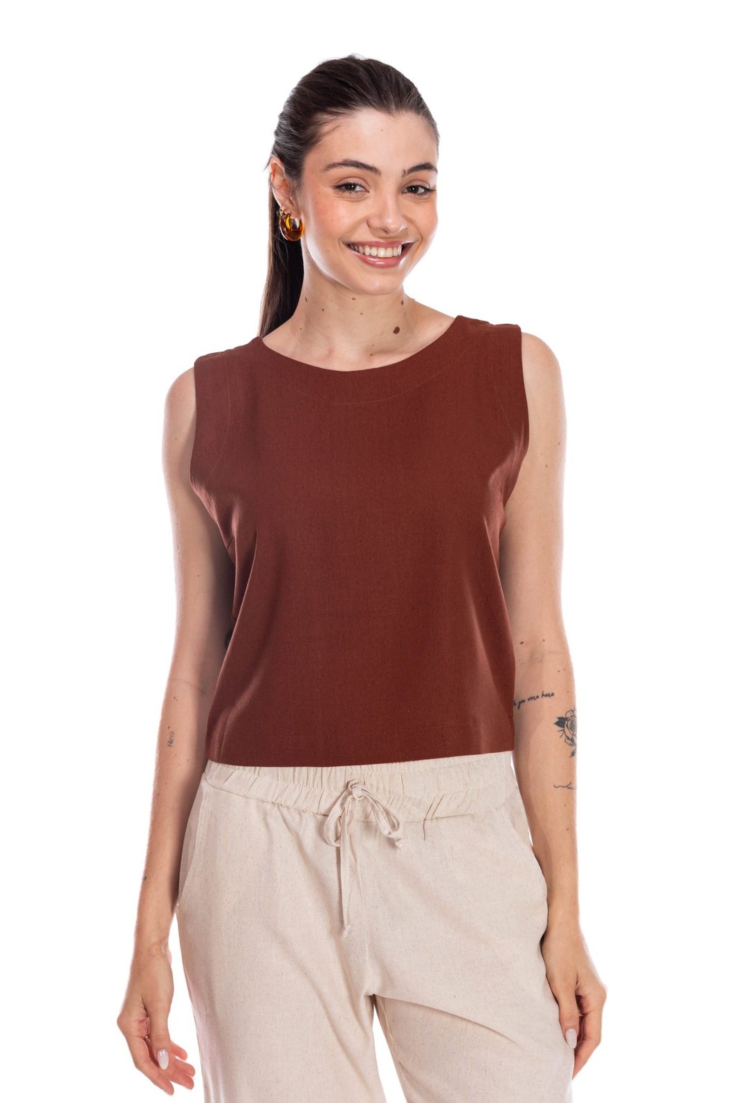 Cropped Feminino Linho Ana Marrom Cropped Feminino Linho Ana Marrom