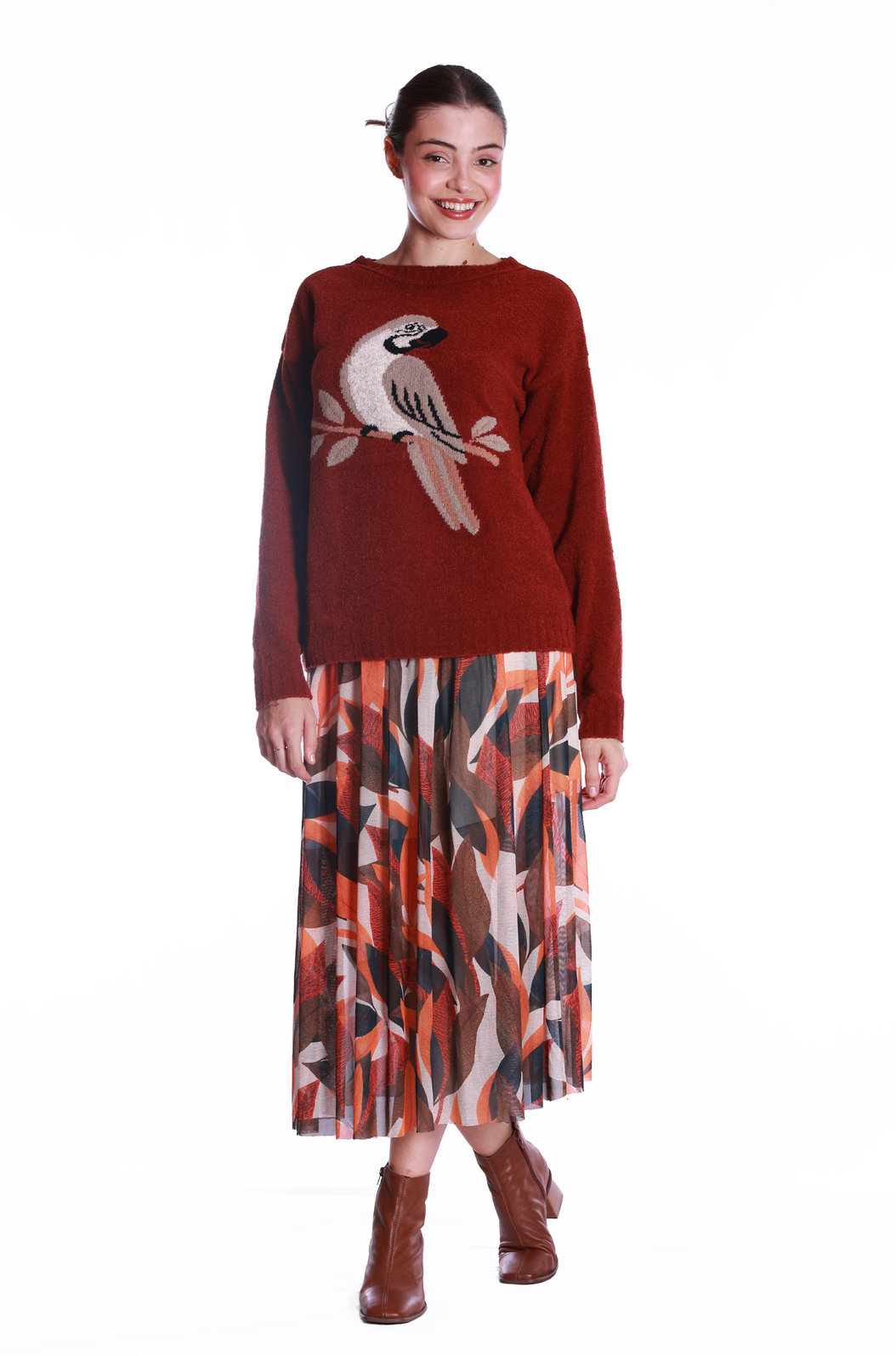Blusão Tricot Jacquard Terracota Arara Blusão Tricot Jacquard Terracota Arara