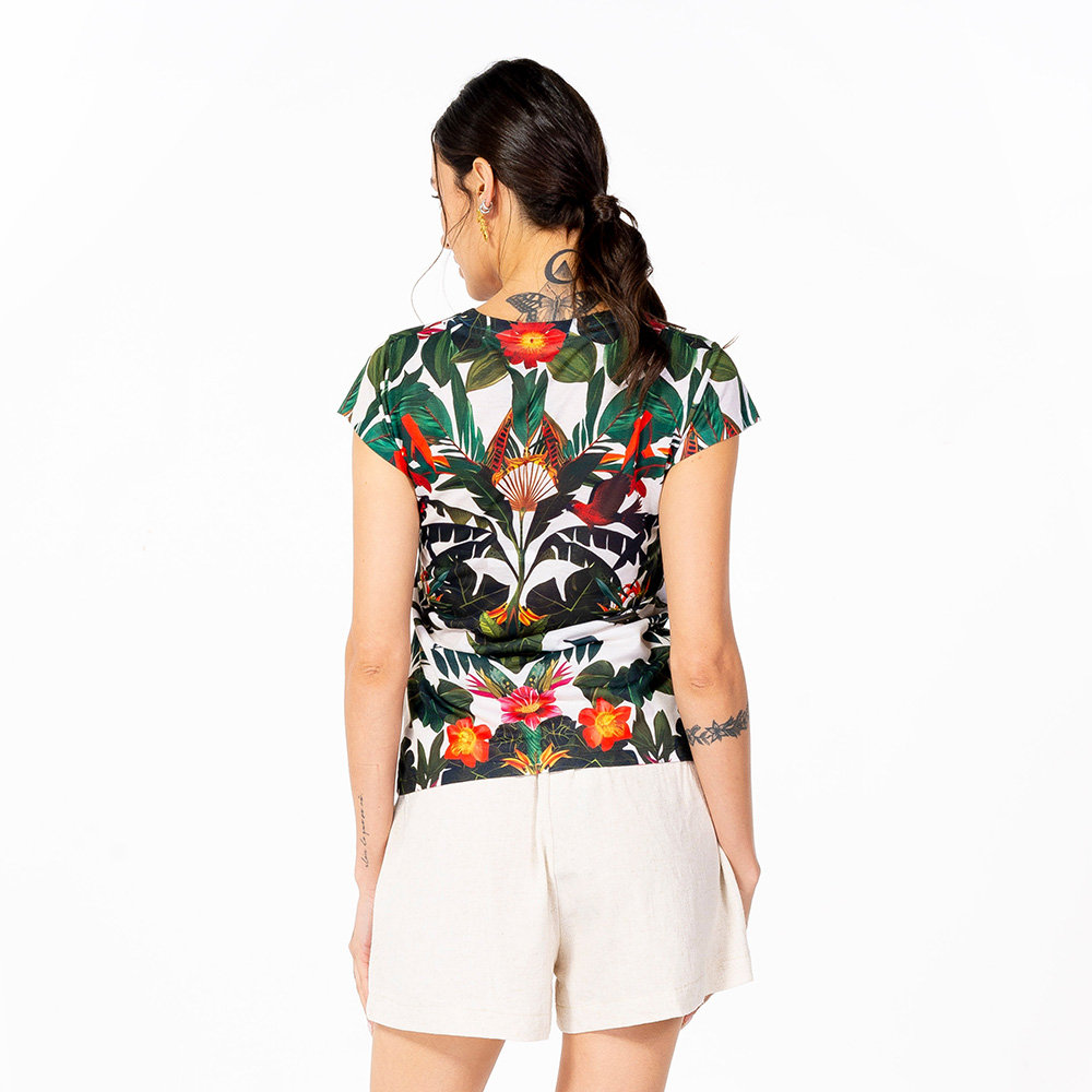 Blusa Florata Estampada Tucano Tropical Barra Lateral