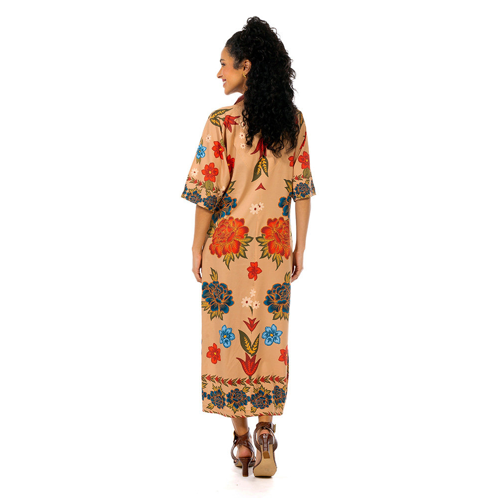Vestido Feminino Kaftan Atena Estampado Araras Paraíso Floral